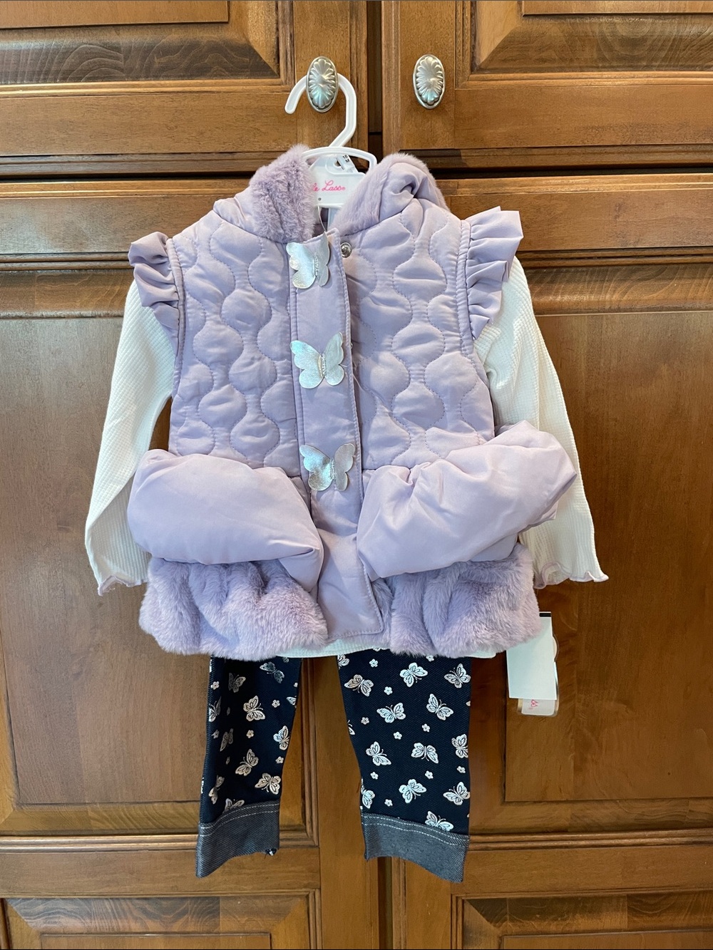 Little Lass Lavender Quilted Butterfly Vest Set